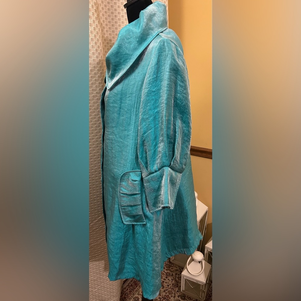 Damee, Inc Swing Jacket Chic Turquoise Mint Collared - Picture 4 of 13